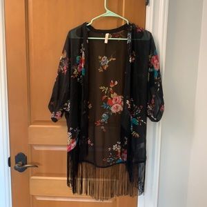 black floral kimono